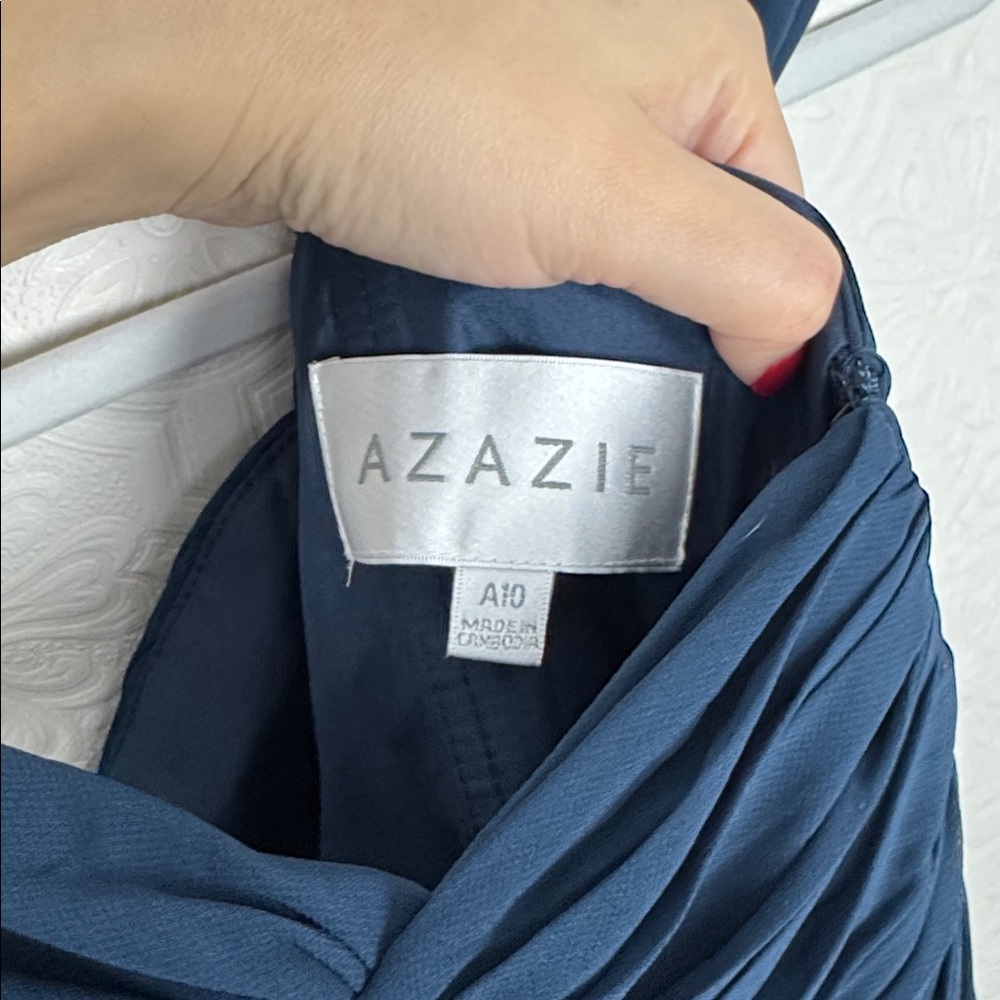 Azazie Zapheira Dark Navy Bridesmaid Dress US 10 A10 Chiffon Maxi Gown - Picture 13 of 13